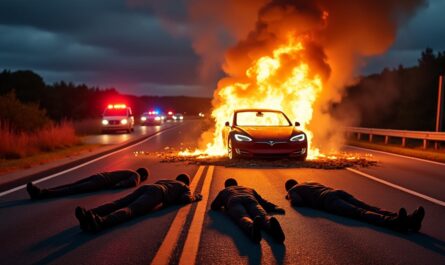 quatre victimes tragiques dans une tesla en feu : enquête sur la défaillance du système d’appel d’urgence de la voiture électrique.