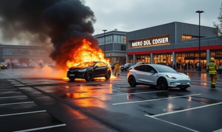 incendie d'une voiture électrique au parking de place d'arc à orléans provoquant l'évacuation du centre commercial et de la gare sncf pour assurer la sécurité des visiteurs.